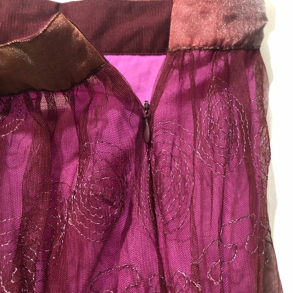 Free People Boho Skirt Women 10 Silky Embroidered Shell Solid Lining Merlot New - Picture 3 of 6